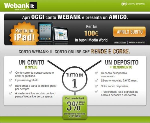 WeBank regala l’iPad & 100€ di Buoni Mediaworld
